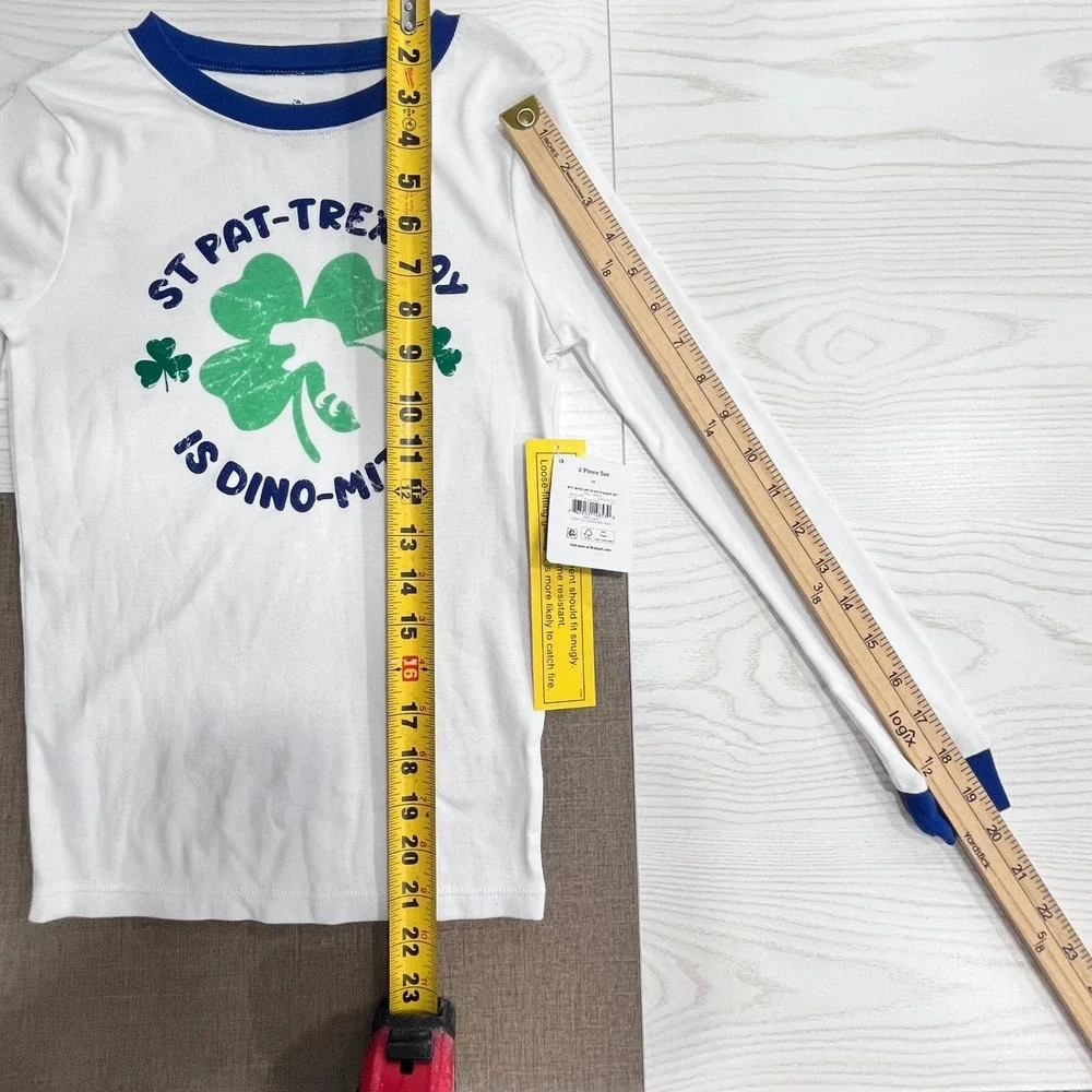 St Patrick's Day Pajama Set Kids 10‎ White St Pat-Trex Day Dino-Mite 2pc PJs